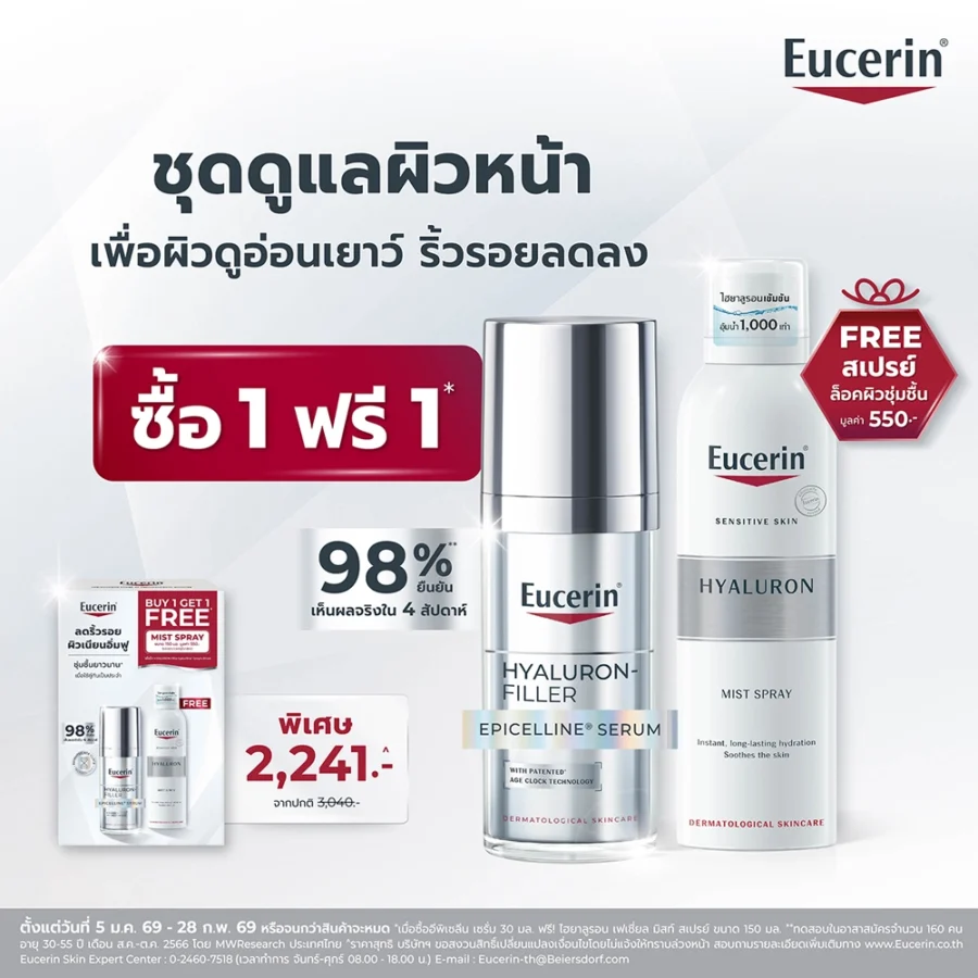 [Buy 1 Get 1 Free] Eucerin HYALURON-FILLER EPICELLINE SERUM 30 ML <br> FREE HYALURON FACIAL MIST SPRAY 150 ML