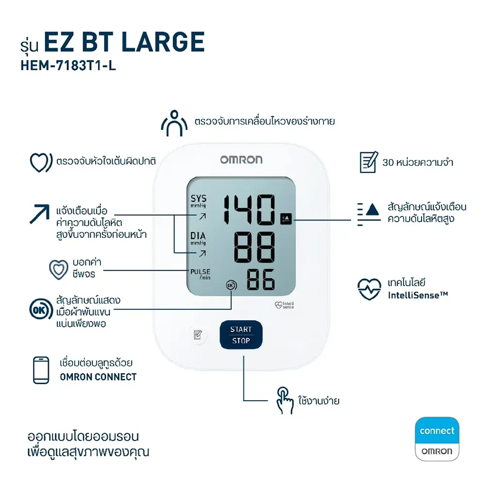OMRON Blood Pressure Monitor EZ BT Large #HEM-7183T1-L Free AC Adapter Included รับประกันศูนย์ 3+3 ปี - Image 2