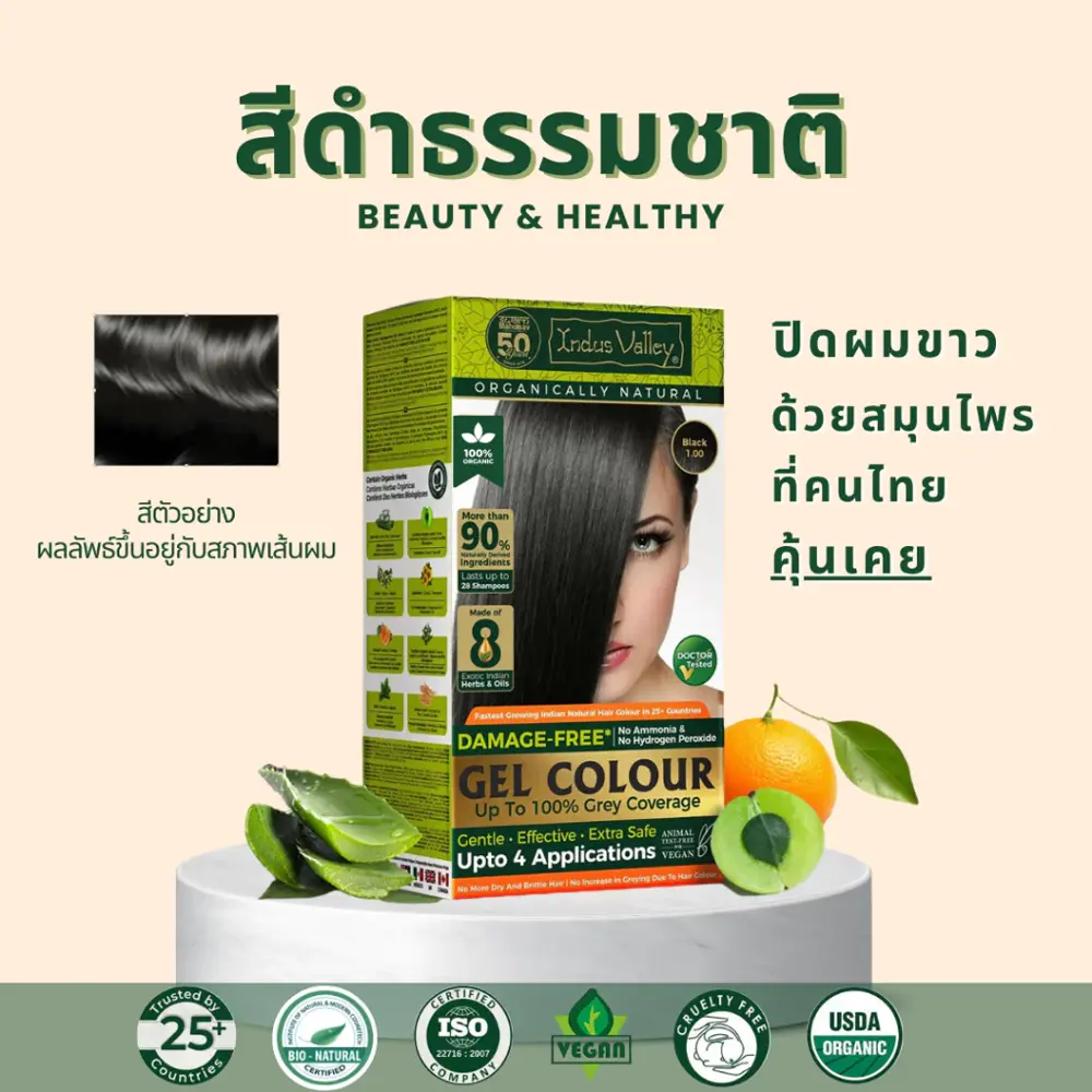 อินดัส วัลเลย์ สมุนไพรปิดผมขาว INDUS VALLEY Damage Free Gel Colour - Image 9