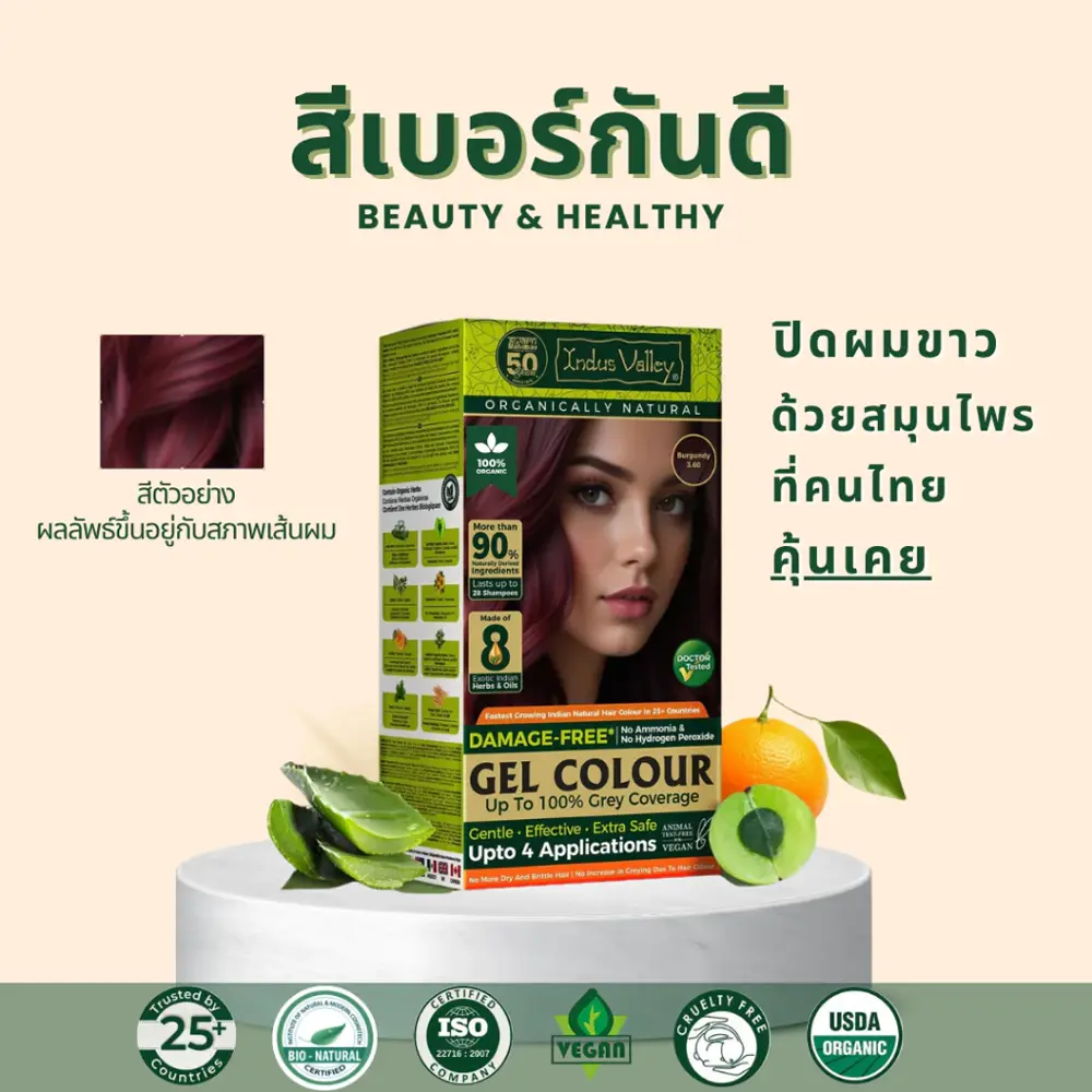 อินดัส วัลเลย์ สมุนไพรปิดผมขาว INDUS VALLEY Damage Free Gel Colour - Image 5