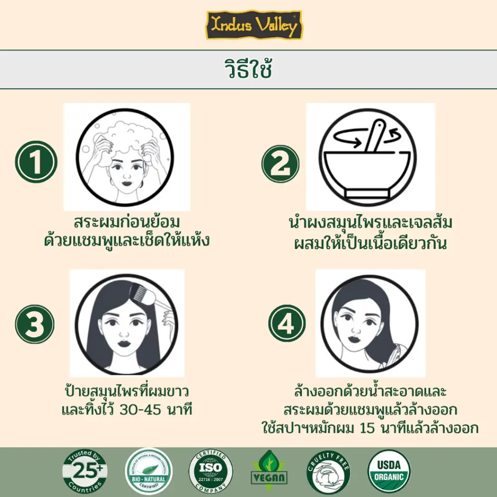 อินดัส วัลเลย์ สมุนไพรปิดผมขาว INDUS VALLEY Damage Free Gel Colour - Image 2