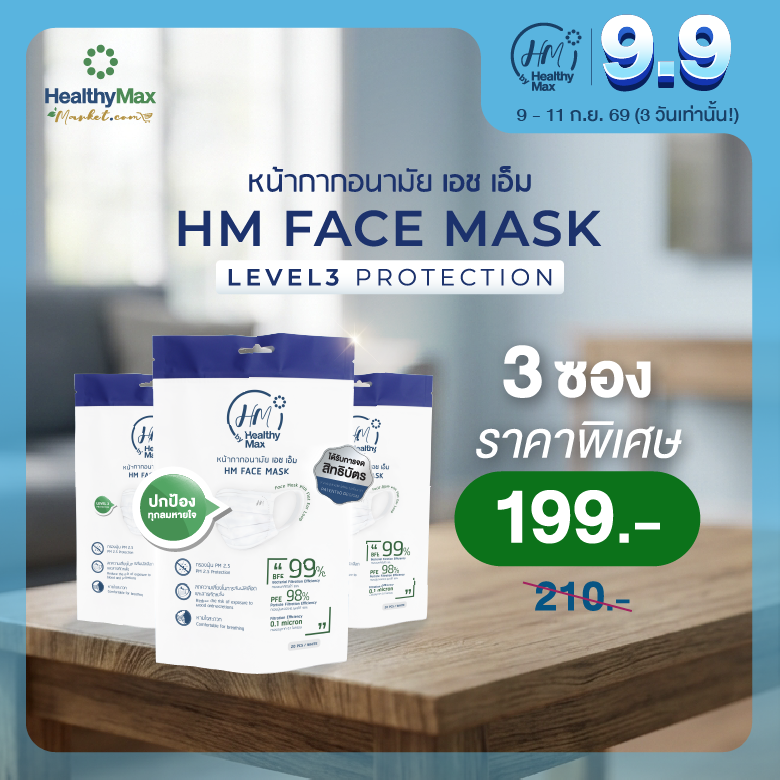 HM Face Mask LEVEL 3 PROTECTION ซื้อ 4 กล่อง ฟรี 9 ซอง